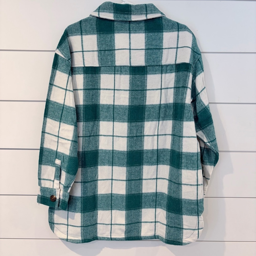 🌟2 for $10 Serra Greenish Blue Plaid Shacket Oversized Cozy Cottagecore Jacket M - Picture 3 of 7